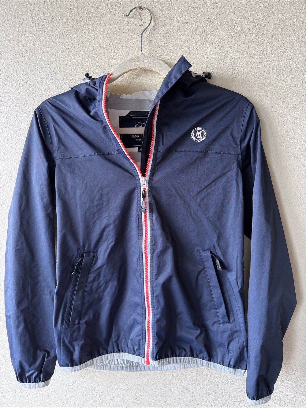 Henri Lloyd Navy Hooded Windbreaker with Red-Trim Zip